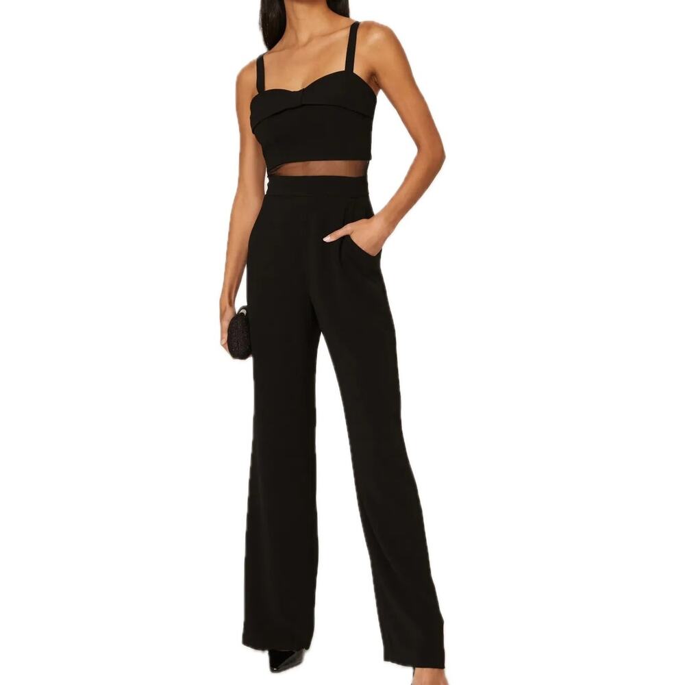 Dress The Population Black Sleeveless Mesh Cutout Wide Leg Mason Jumpsuit